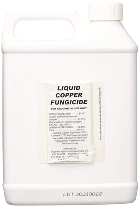 Southern Ag Liquid Copper Fungicide label shows hose-end sprayer compatibility for easy application
