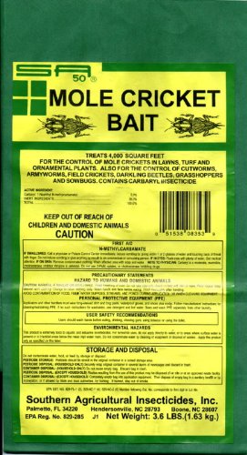 Southern Ag mole cricket bait granules in bag for lawn pest control