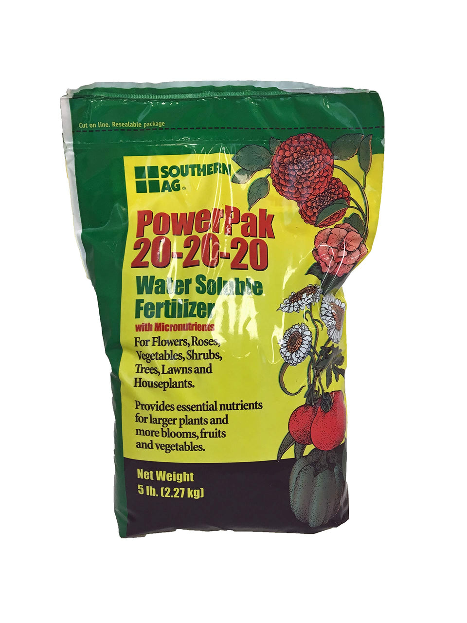 Southern Ag PowerPak 20-20-20 fertilizer bag ready for home garden feeding