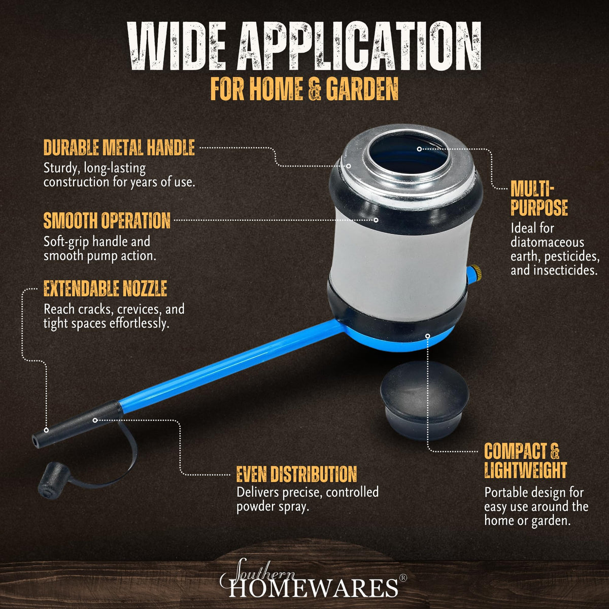 Southern Homewares powder duster in use for targeted pest coverage.
