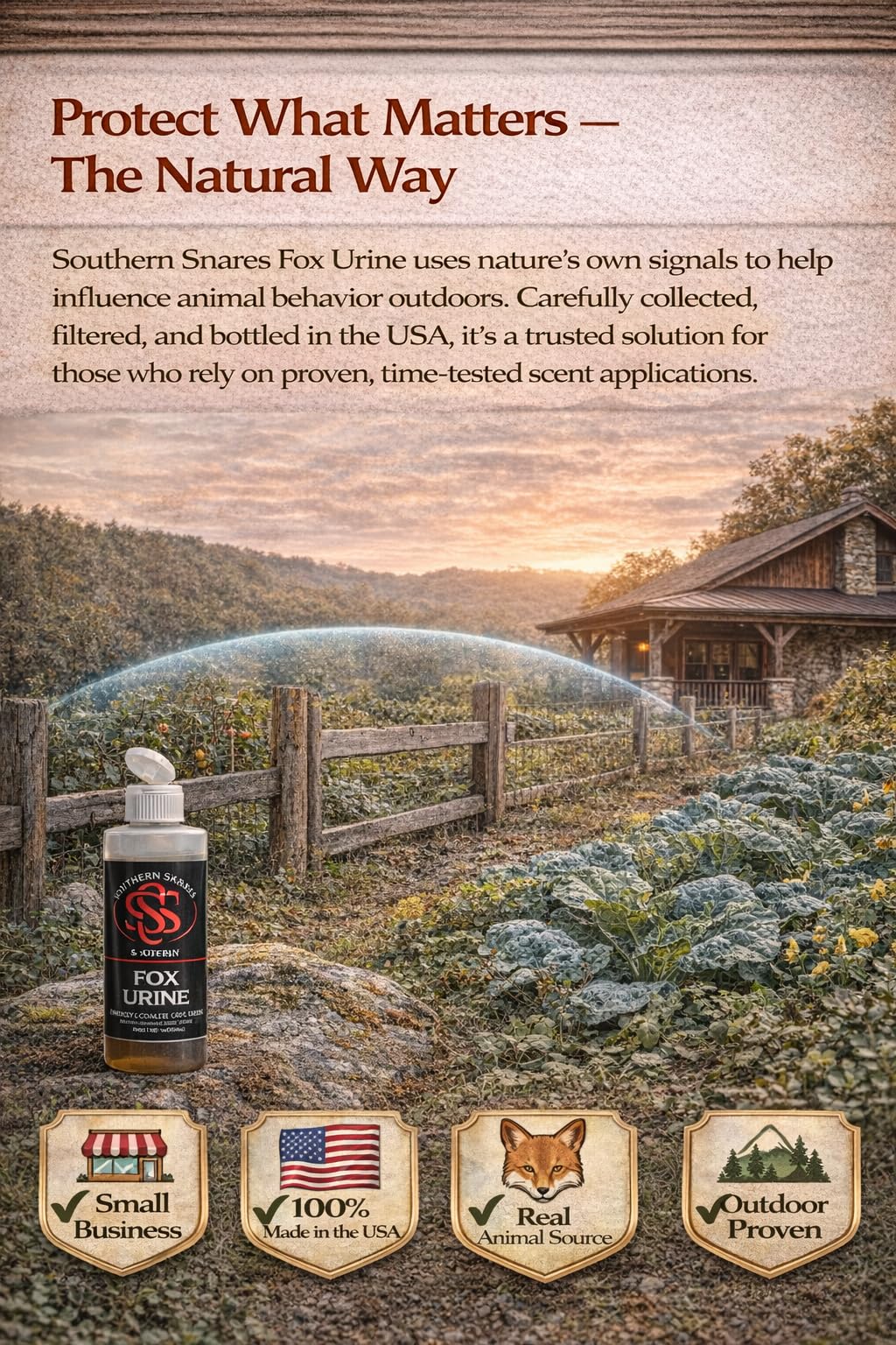 Southern Snares Fox Urine 16oz bottle ready for extended use.