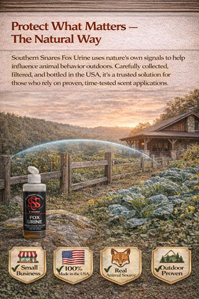 Southern Snares Fox Urine 16oz bottle ready for extended use.
