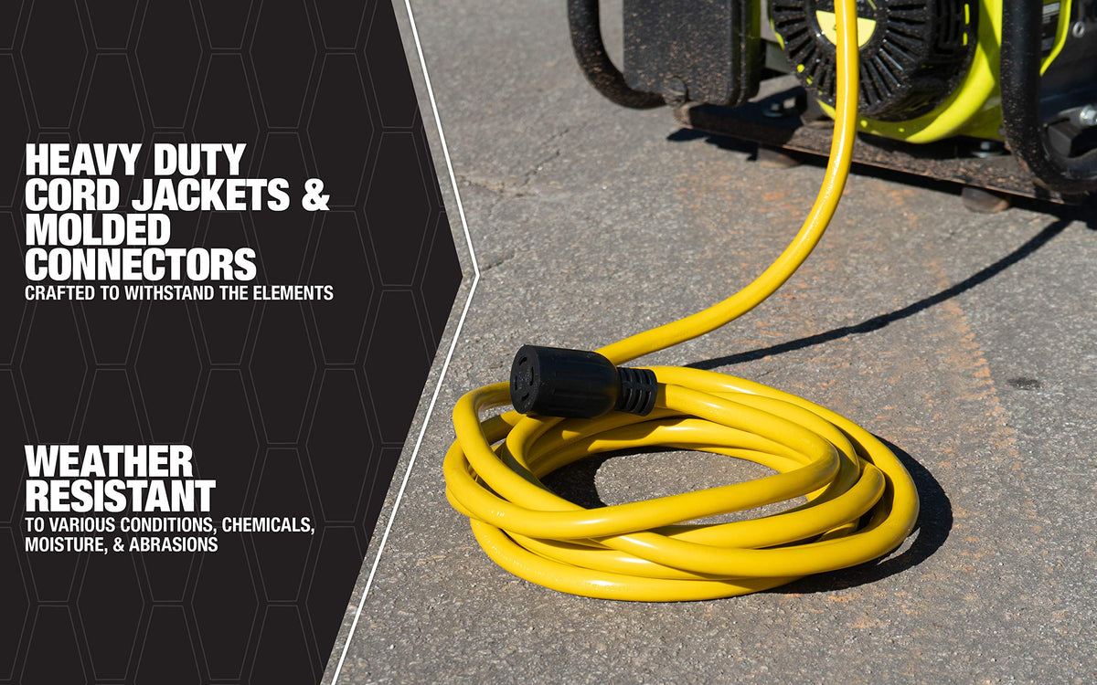 Southwire heavy-duty 30-amp generator cord built for demanding power needs.