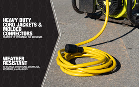Southwire heavy-duty 30-amp generator cord built for demanding power needs.