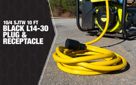 Southwire L14-30 twist-lock plug close-up for secure locking.