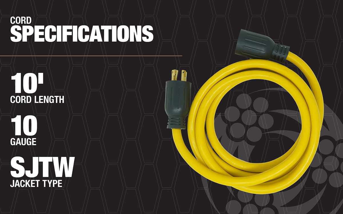 Southwire yellow and black generator cord visible during outdoor setup.
