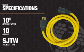 Southwire yellow and black generator cord visible during outdoor setup.