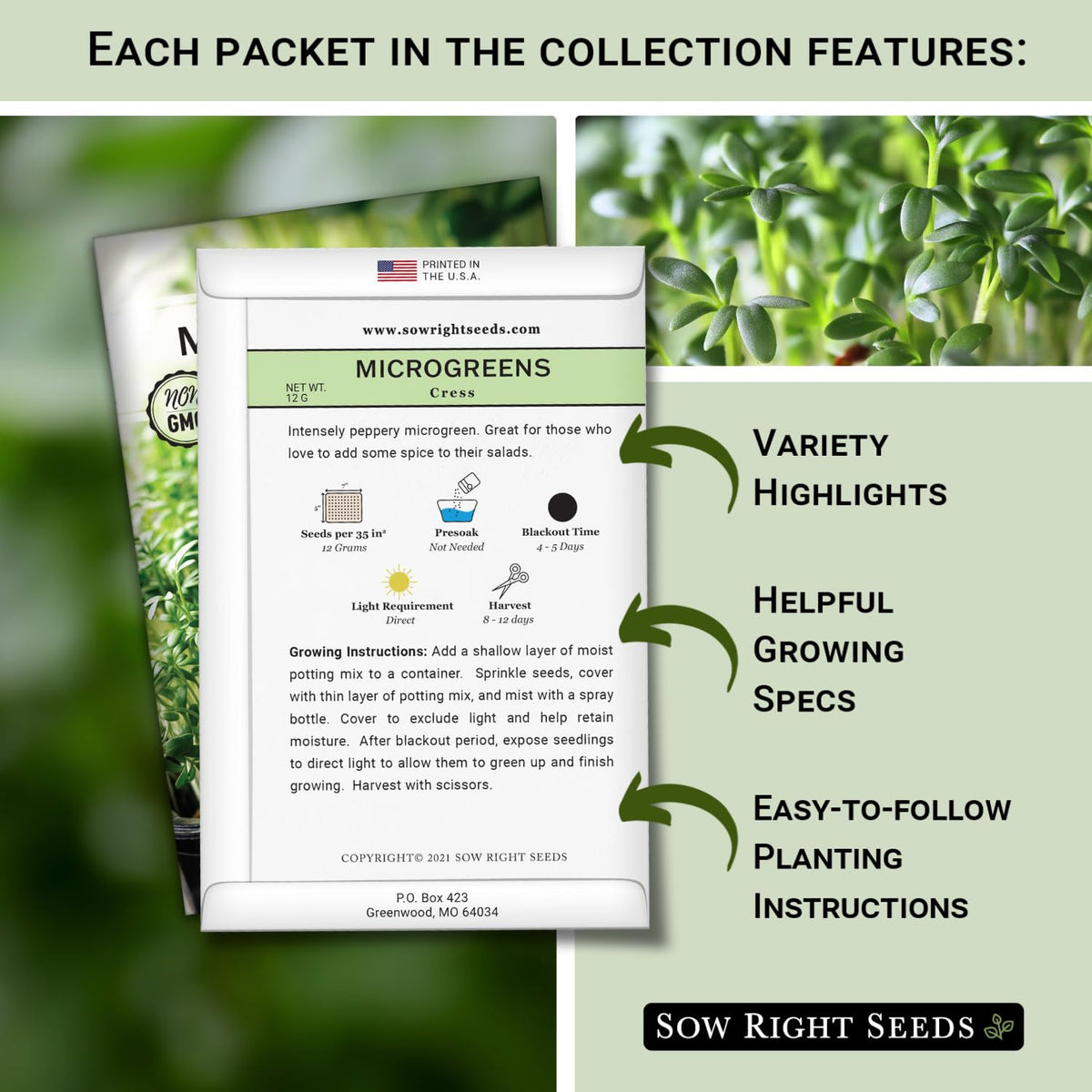 Sow Right Seeds broccoli microgreens packets ideal for crisp texture in bowls