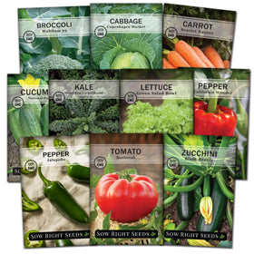 Sow Right Seeds classic collection display for a diverse heirloom garden