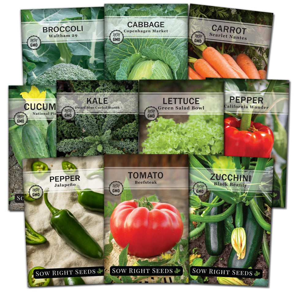 Sow Right Seeds classic collection display for a diverse heirloom garden