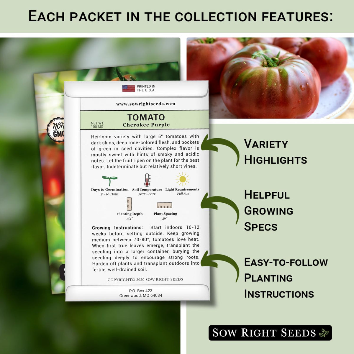Sow Right Seeds Beefsteak packet displayed for large slicing tomatoes.