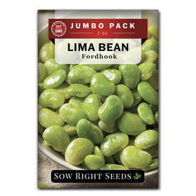 Sow Right Seeds Fordhook Lima beans bulk packet ready for planting, ideal for a large garden.