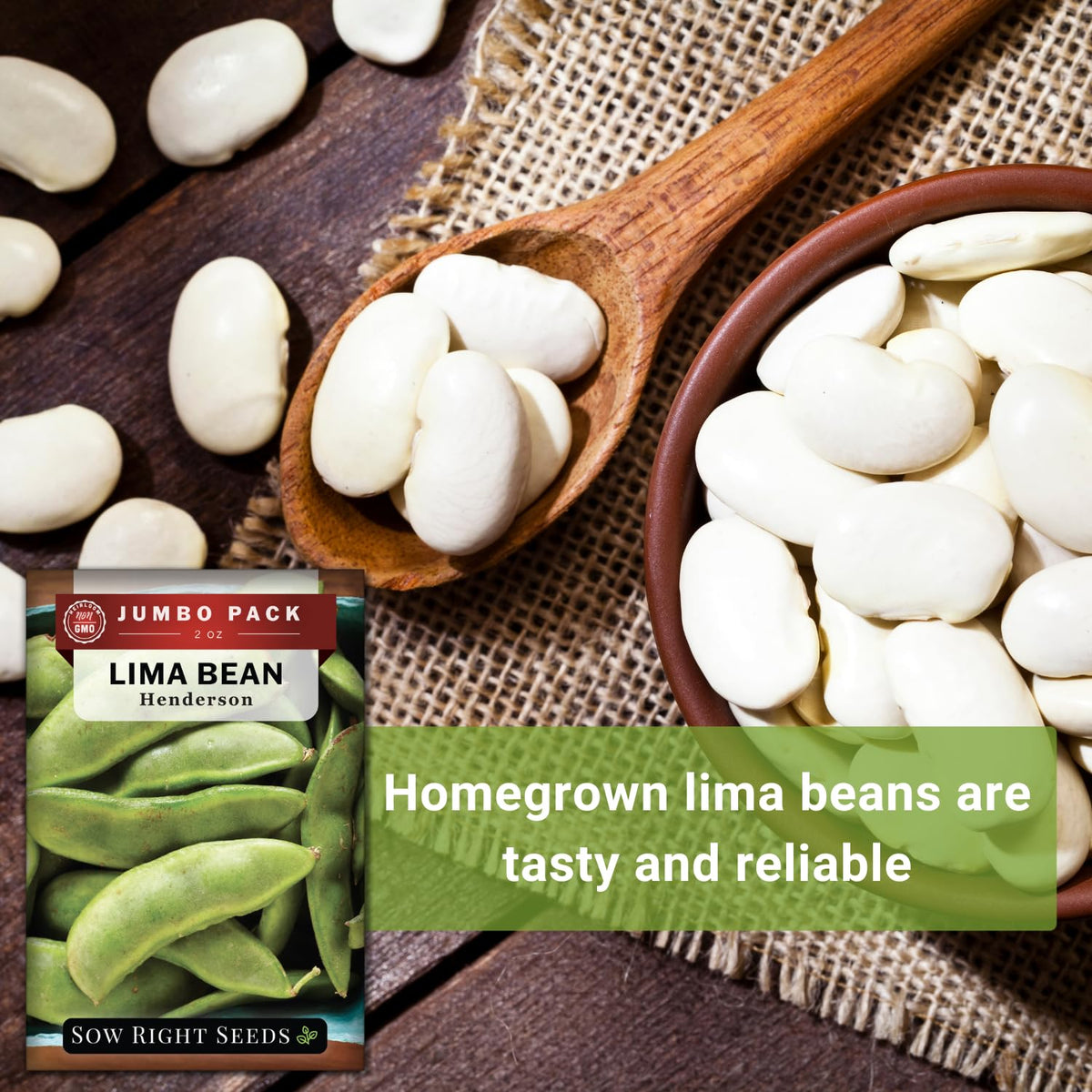 Dried Henderson Lima beans stored for long-term use