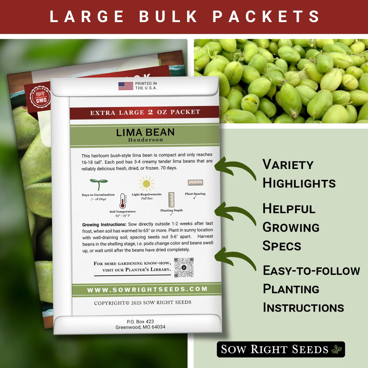 Sow Right Seeds Henderson Lima bean planting instructions included for easy success