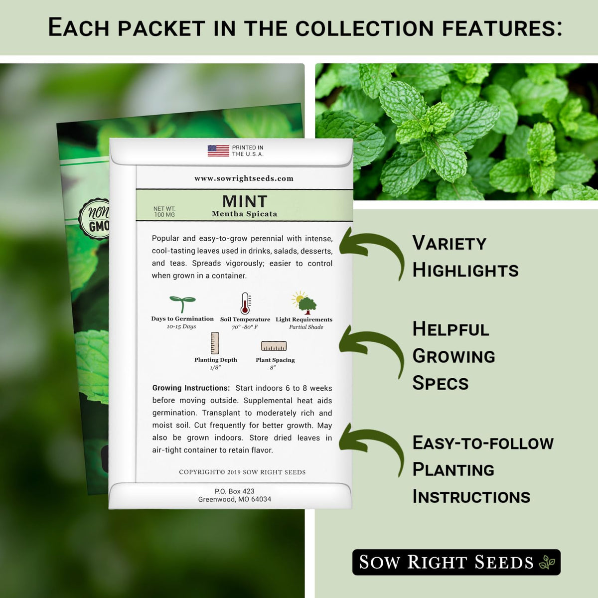 Sow Right Seeds lemon mint packet with citrus aroma for teas