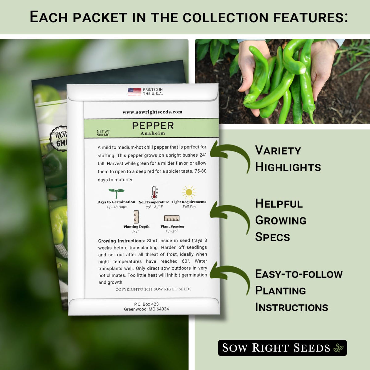 Sow Right Seeds Sunbright pepper packet for bright, productive sweet peppers.