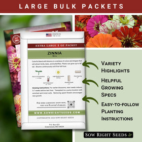 Sow Right Seeds zinnia bloom display with vibrant colors for beds.