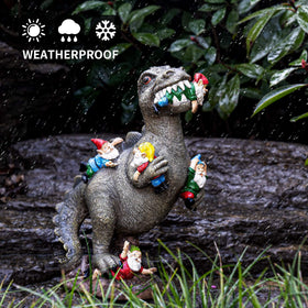 SOWSUN dinosaur gnome garden statue on patio, perfect yard display.