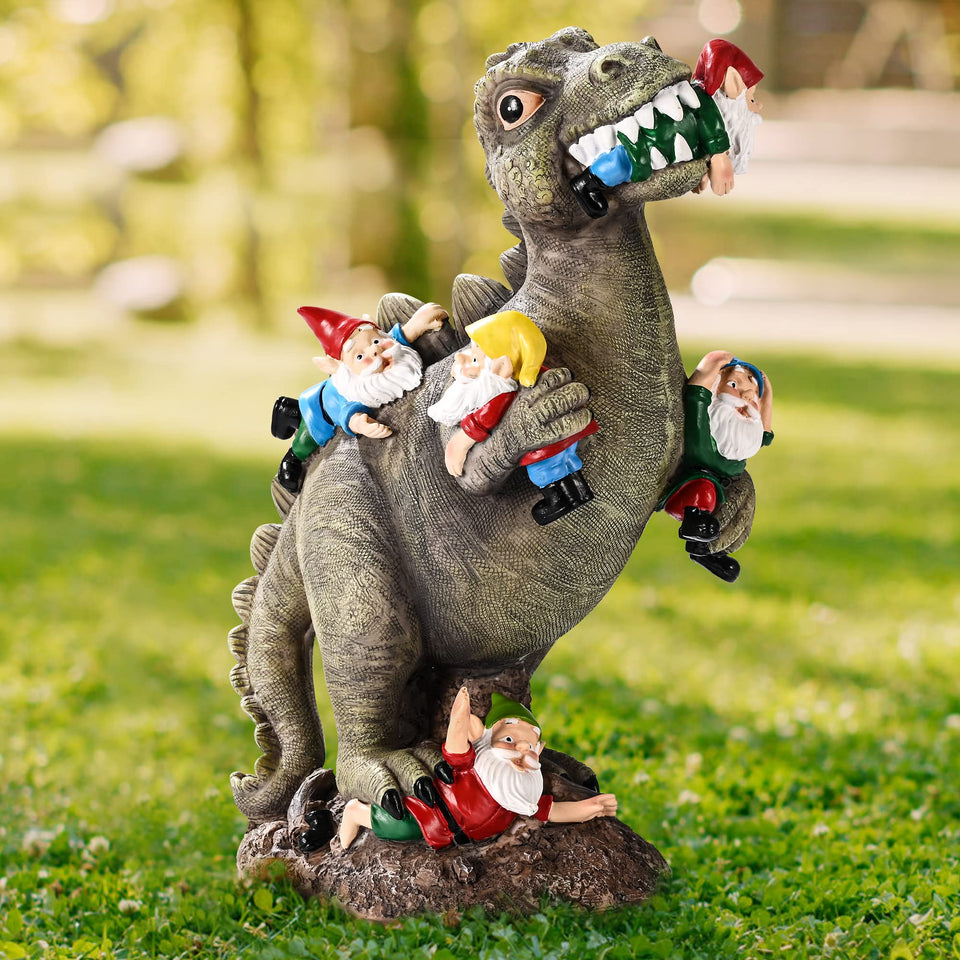 SOWSUN dinosaur gnome garden statue in vibrant hues adds whimsy to your yard