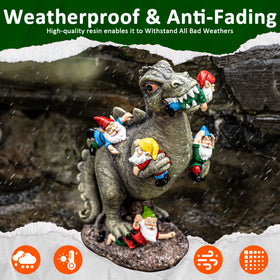 SOWSUN dinosaur gnomes decor on patio, weatherproof resin withstands sun and rain