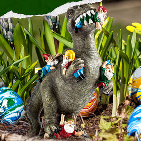 SOWSUN garden gnome with dinosaur twist creates a conversation piece