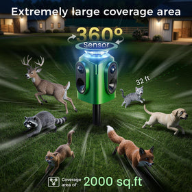 Soxayu 360° PIR range coverage for wide deterrence in yards and gardens