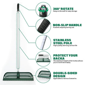 SOYUS artificial turf rake uses durable materials for long-lasting performance.