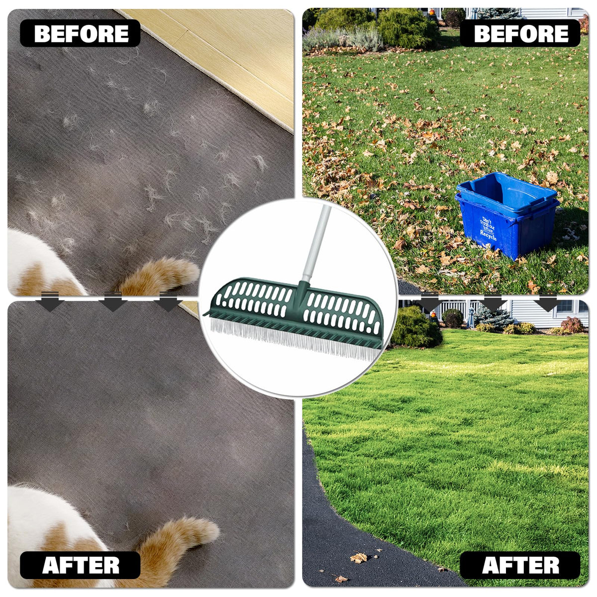 SOYUS turf rake with tool-free assembly saves time before yard work.