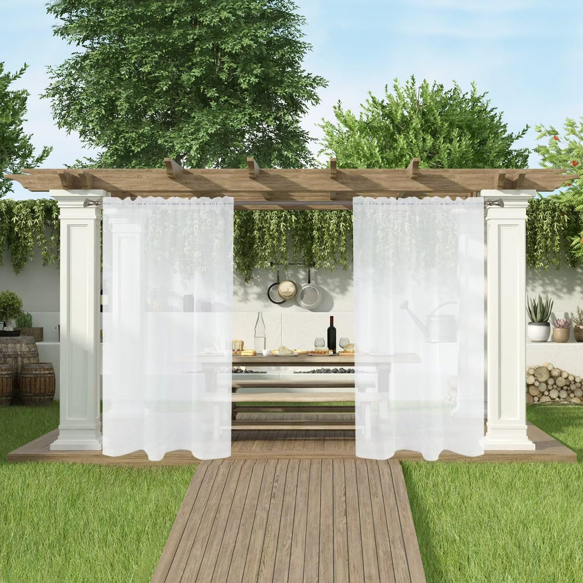 Sun diffusion effect with SpaceDresser outdoor sheer curtain on a sunny day