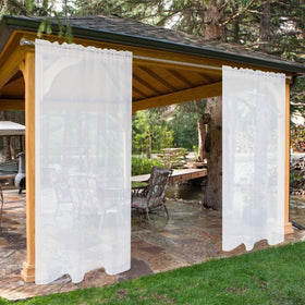 SpaceDresser waterproof outdoor sheer curtains in white, two-panel patio set, ideal for soft shade