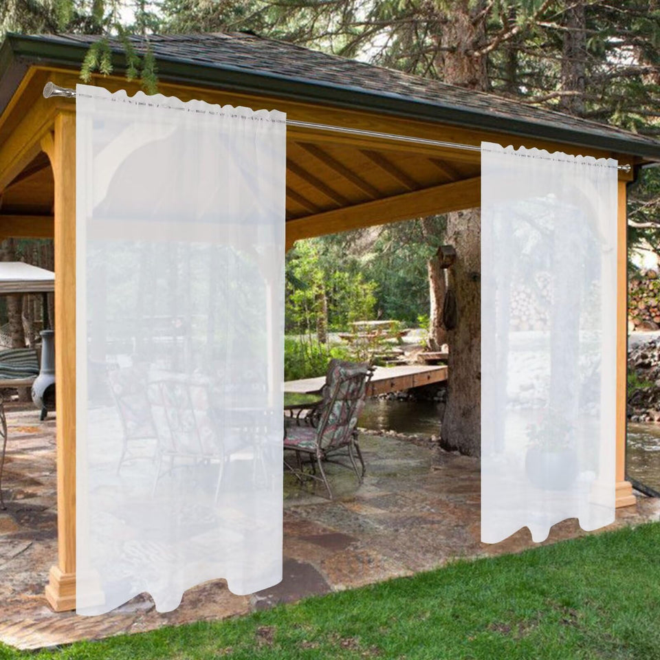 SpaceDresser waterproof outdoor sheer curtains in white, two-panel patio set, ideal for soft shade