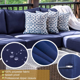 SpaceHop navy waterproof cushion cover protects cushions from spills.