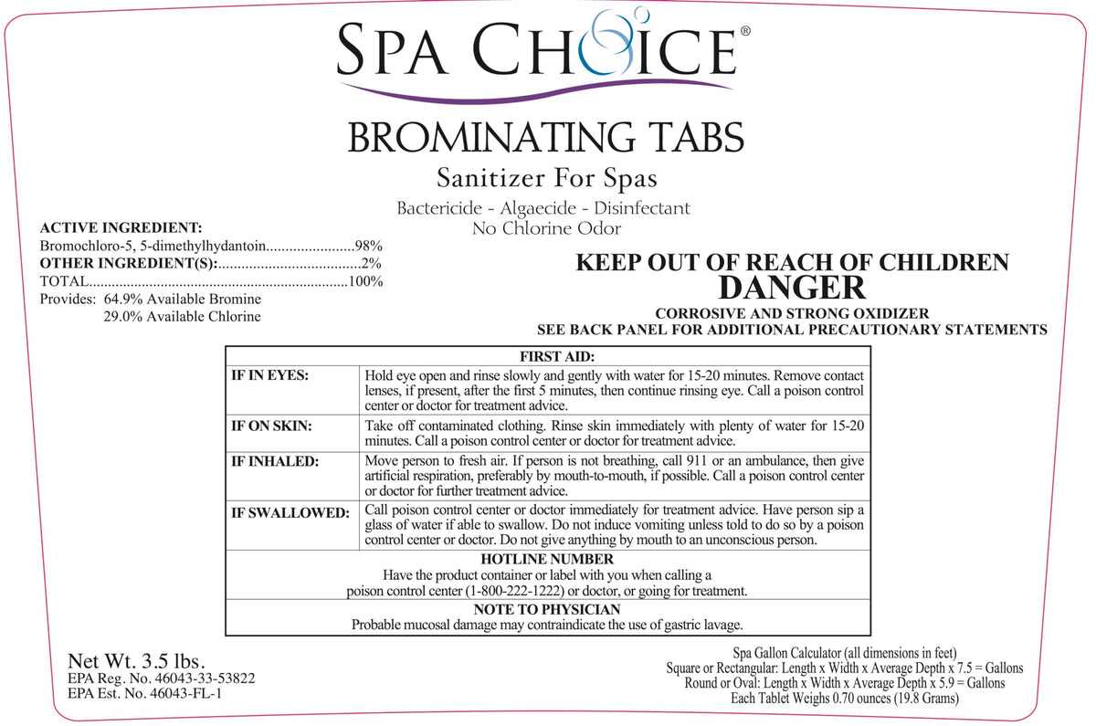 SpaChoice brominating tabs dispensed from feeder for consistent dosing.