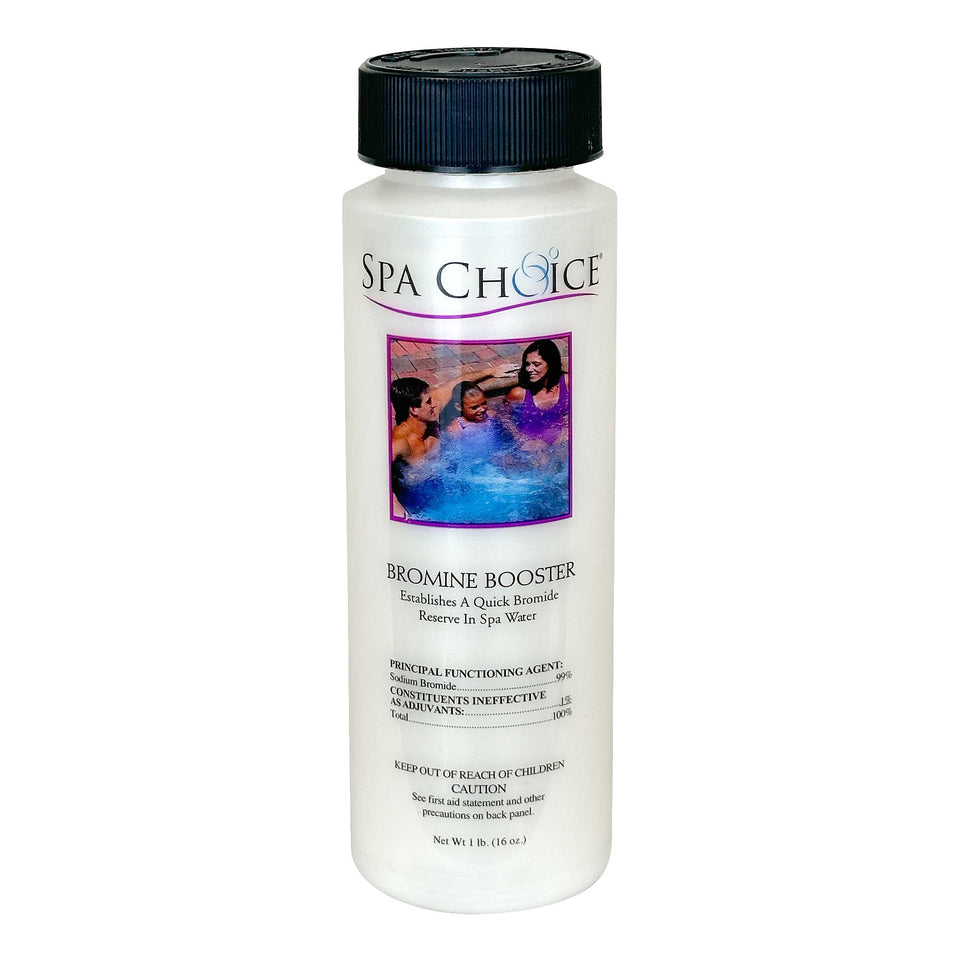 SpaChoice bromine booster 1lb bottle adds bromide reserve for spa water readiness.