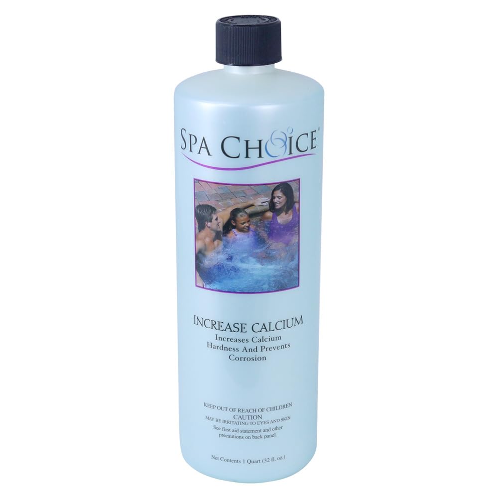 SpaChoice liquid calcium bottle pour shows simple dosing to raise spa hardness