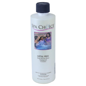SpaChoice metal-free 1-pint bottle for spa water stain prevention.