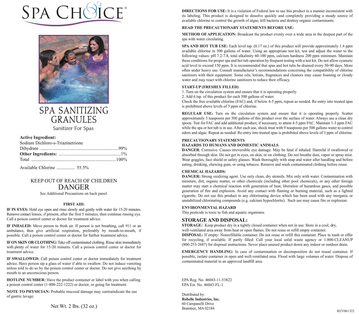 SpaChoice quick-dissolve granules dispersing evenly in hot tub water