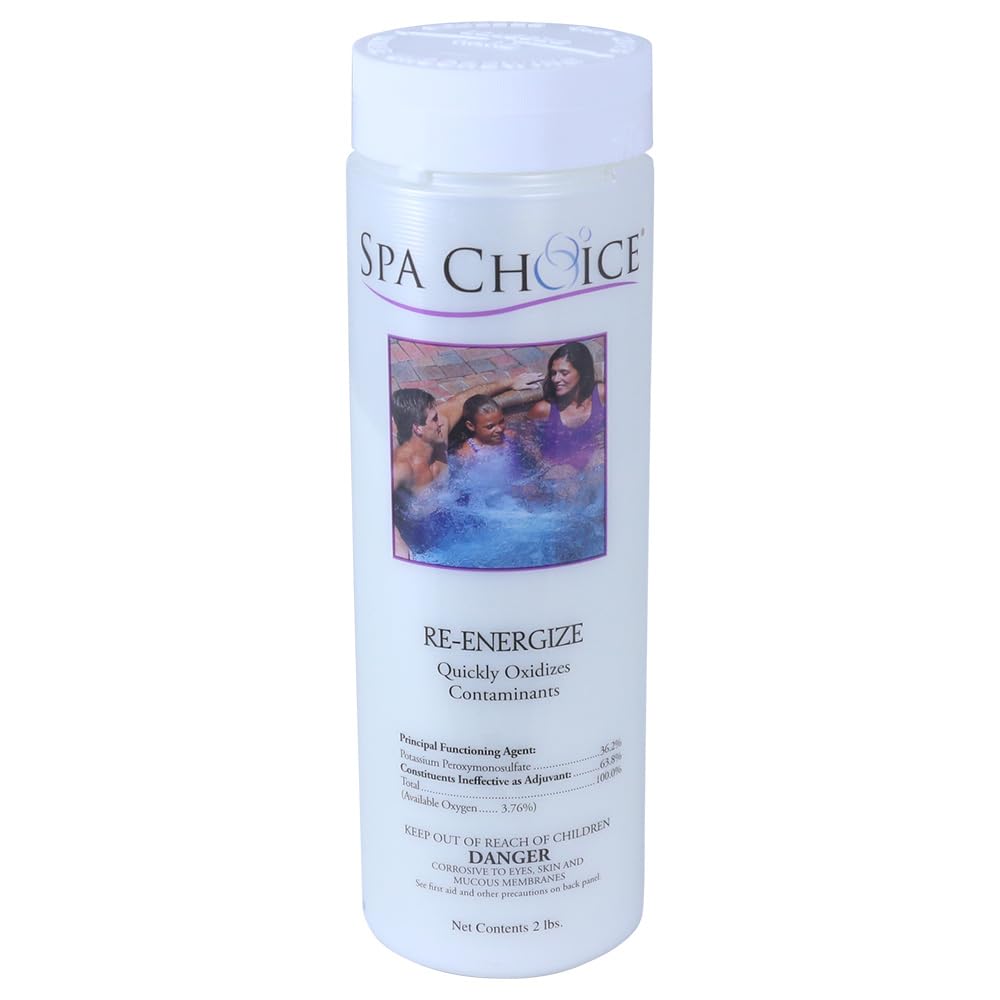 SpaChoice Reenergize Spa Shock bottle close-up for easy dosing and trusted brand