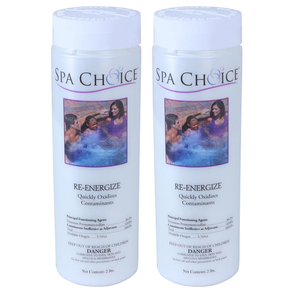 SpaChoice Re-Energize Spa Shock bottle-front for easy dosing and clear water