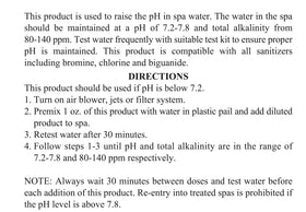 SpaChoice spa water pH range maintained after adding the product
