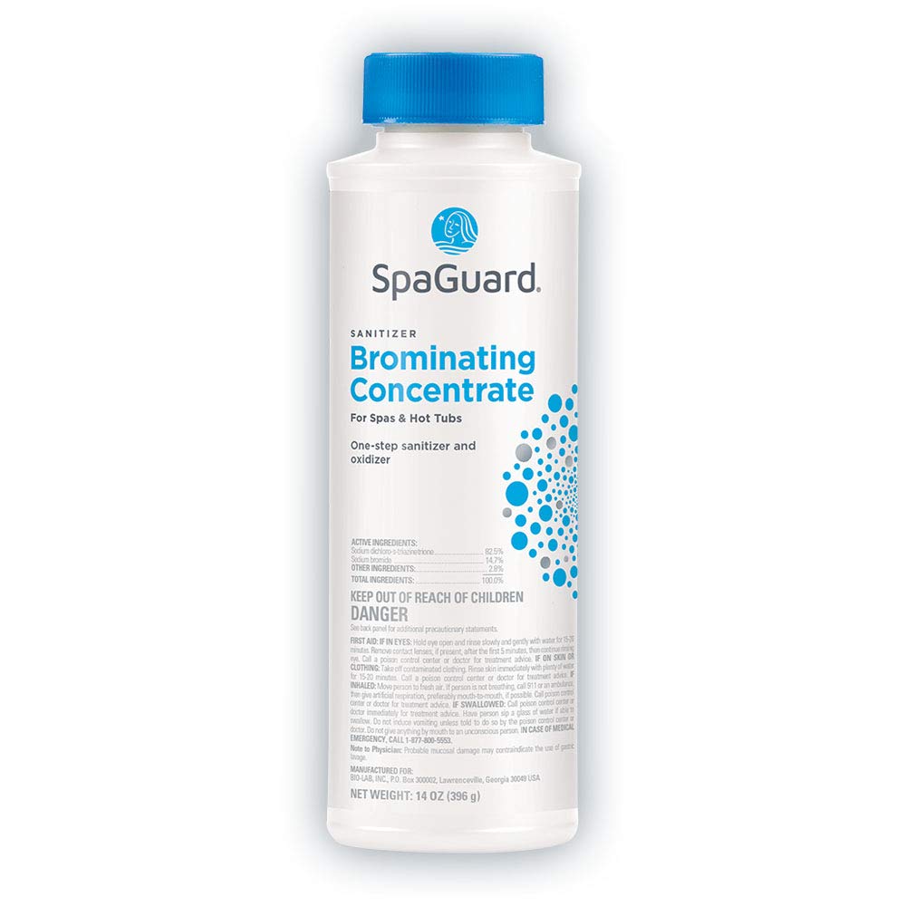 SpaGuard Brominating Concentrate bottle for simple one-step spa sanitation.