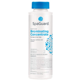 SpaGuard Brominating Concentrate in spa water aids odor control and clarity.