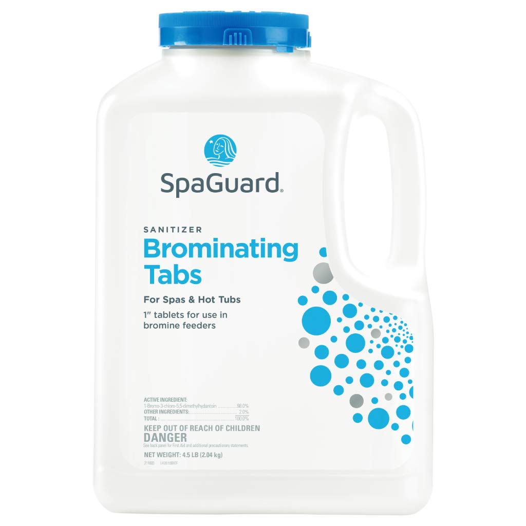 SpaGuard brominating tablets dissolving to provide slow-release spa sanitation.