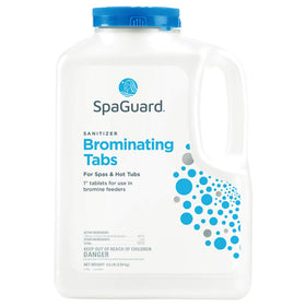 SpaGuard brominating tablets dissolving to provide slow-release spa sanitation.