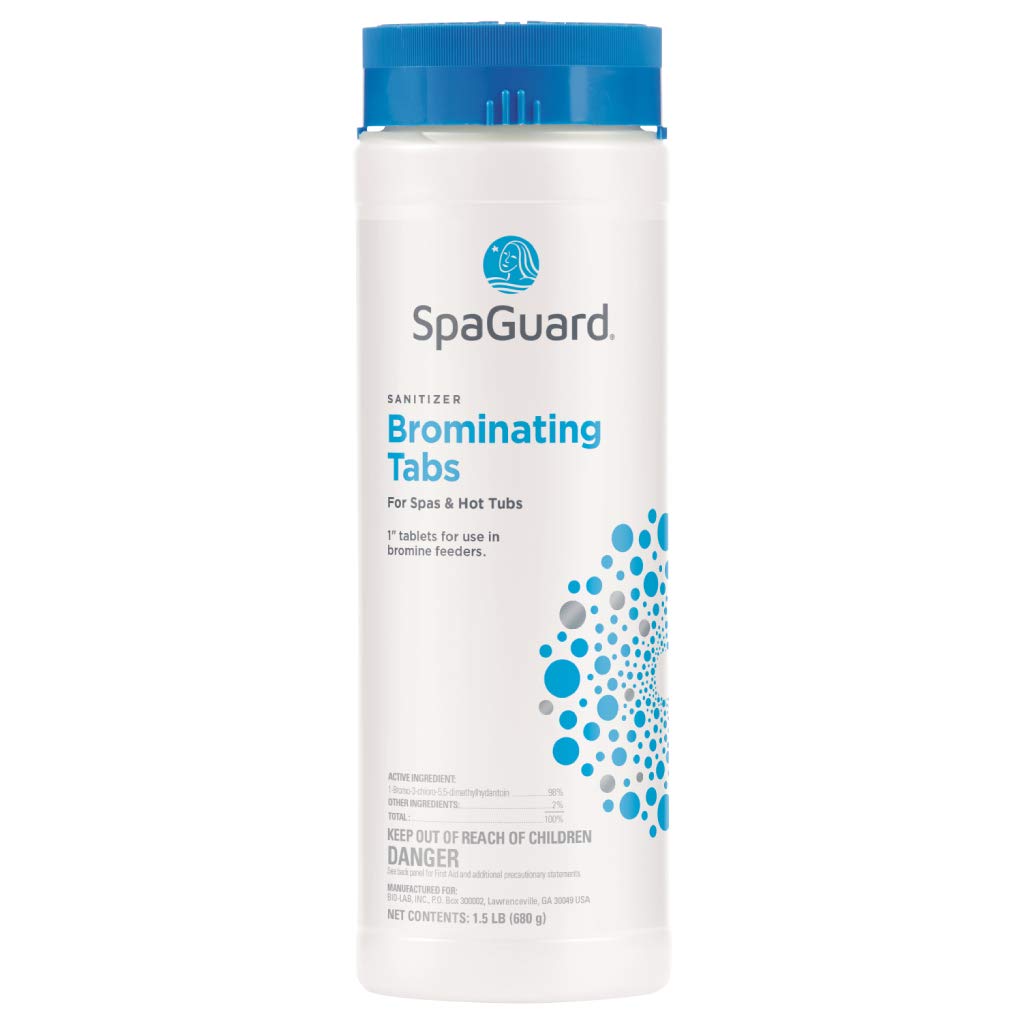 SpaGuard brominating tablets dissolving slowly to provide ongoing protection in hot tubs.