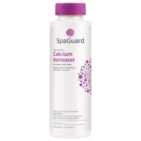 SpaGuard Calcium Hardness Increaser being poured to balance spa water and prevent corrosion.