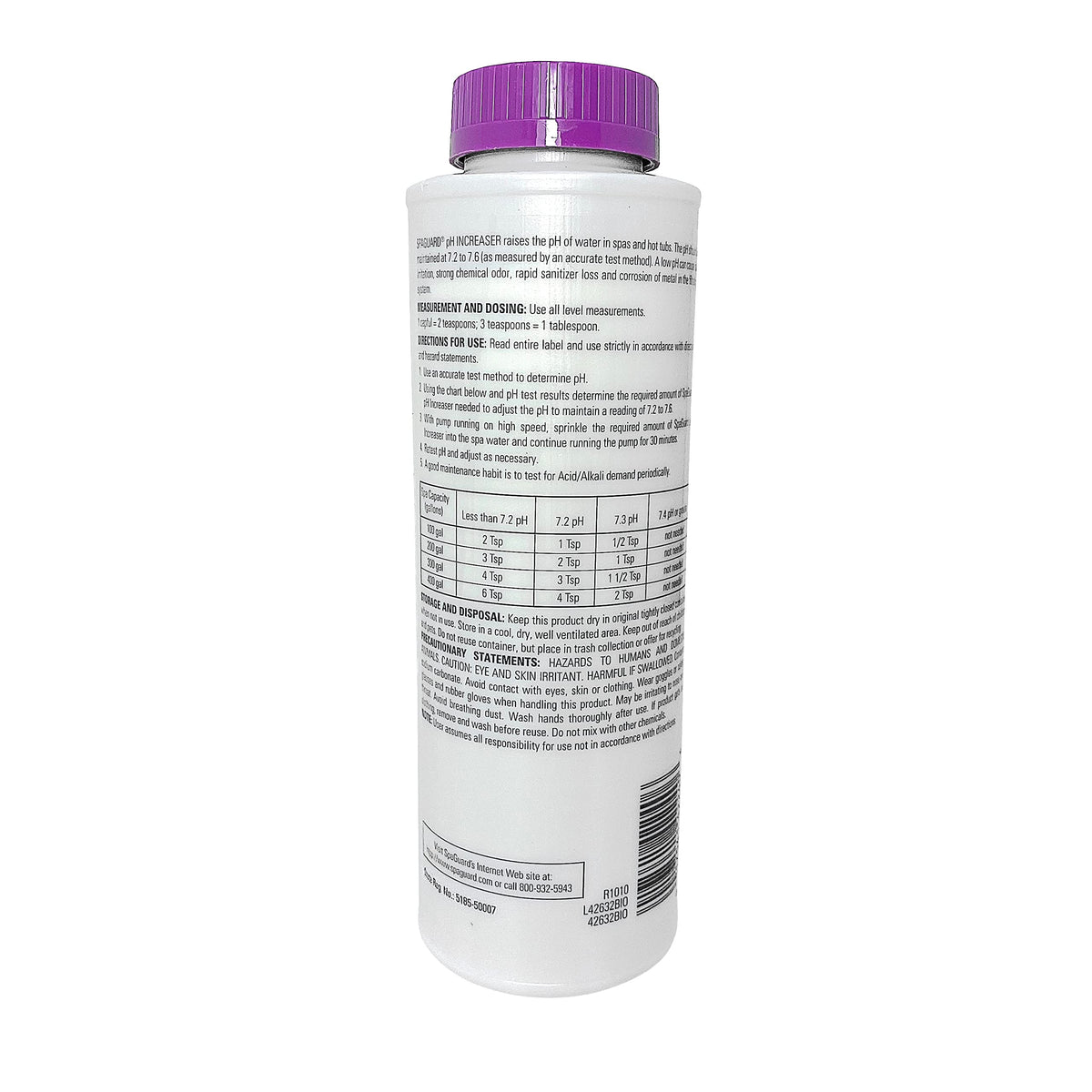 SpaGuard pH Increaser packaging label detailing pH balance guidance
