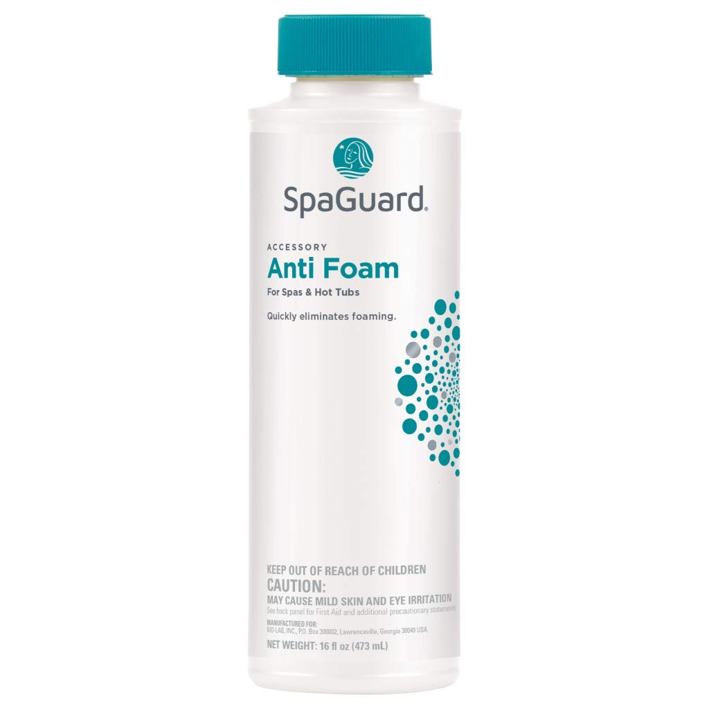SpaGuard Spa Anti-Foam bottle pour for quick foam control in hot tubs.