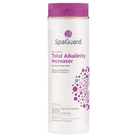 SpaGuard Total Alkalinity Increaser 3-pack on shelf for easy spa maintenance.