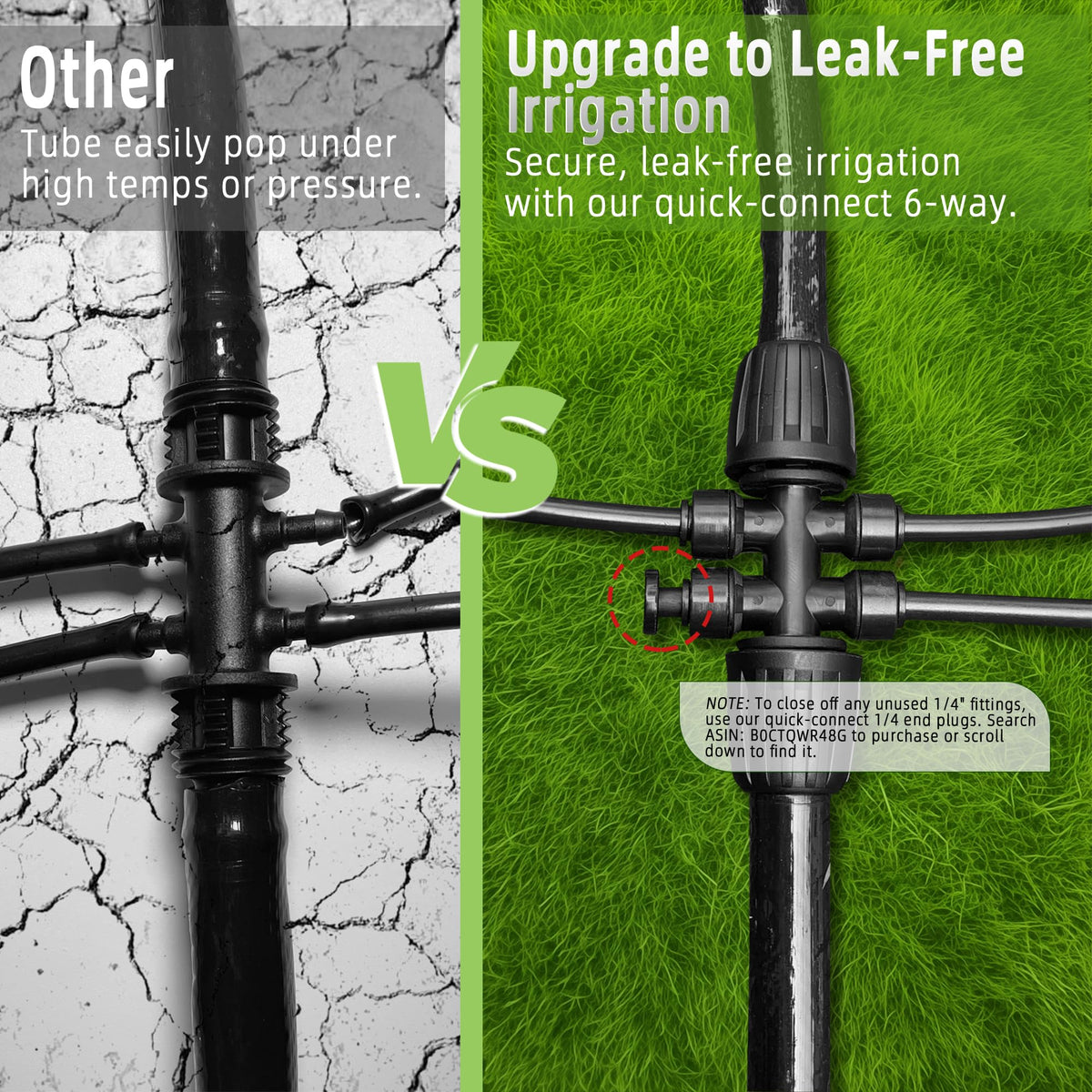 Spalolen 6-way splitter used in a garden layout, showing modular irrigation setup.